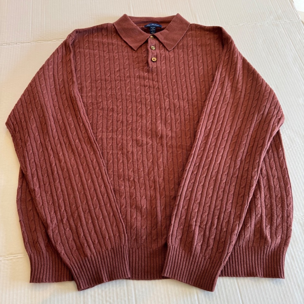 Paul‎ Fredrick Mens Cable Knit Polo Sweater 85% Silk 15% Cashmere Size Large L